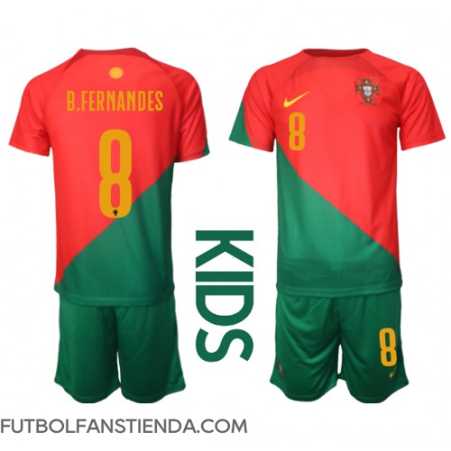 Portugal Bruno Fernandes #8 Primera Equipación Niños Mundial 2022 Manga Corta (+ Pantalones cortos)